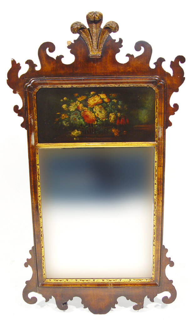 Appraisal: Georgian style mahogany framed rectangular mirror with Prince of Wales