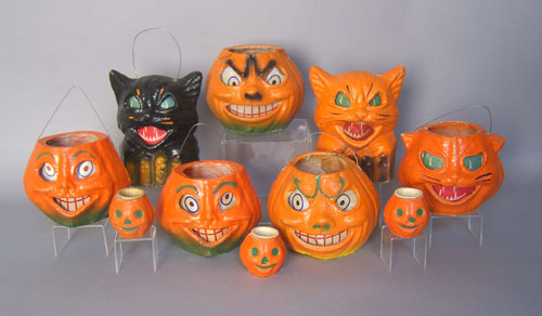 Appraisal: Ten paper mache jack-o-lanterns th c tallest - h including