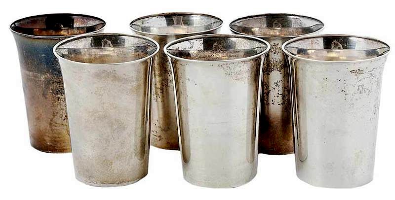 Appraisal: Six Sterling Tumblers American th century flared rim marks for