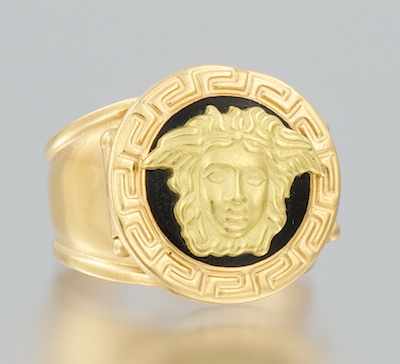 Appraisal: A Ladies' k Gold and Onyx Medusa Ring k yellow