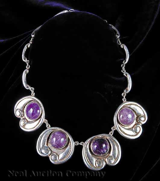 Appraisal: A Mexican Silver and Amethyst Necklace signed maker untraced C