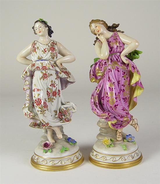 Appraisal: Pair of Hand-Decorated Porcelain Figurines Pair of female figures in