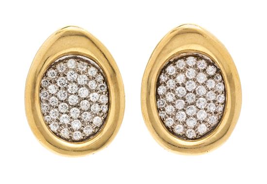 Appraisal: Sale Lot A Pair of Bicolor Gold and Diamond Earclips