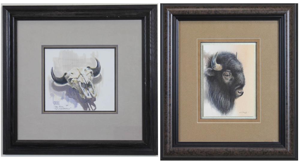 Appraisal: TWO BISON DRAWINGS Lee Cable Colorado born acrylic on paper