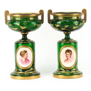 Appraisal: Pair of th Century Bohemian Emerald Green and Gilt Portrait