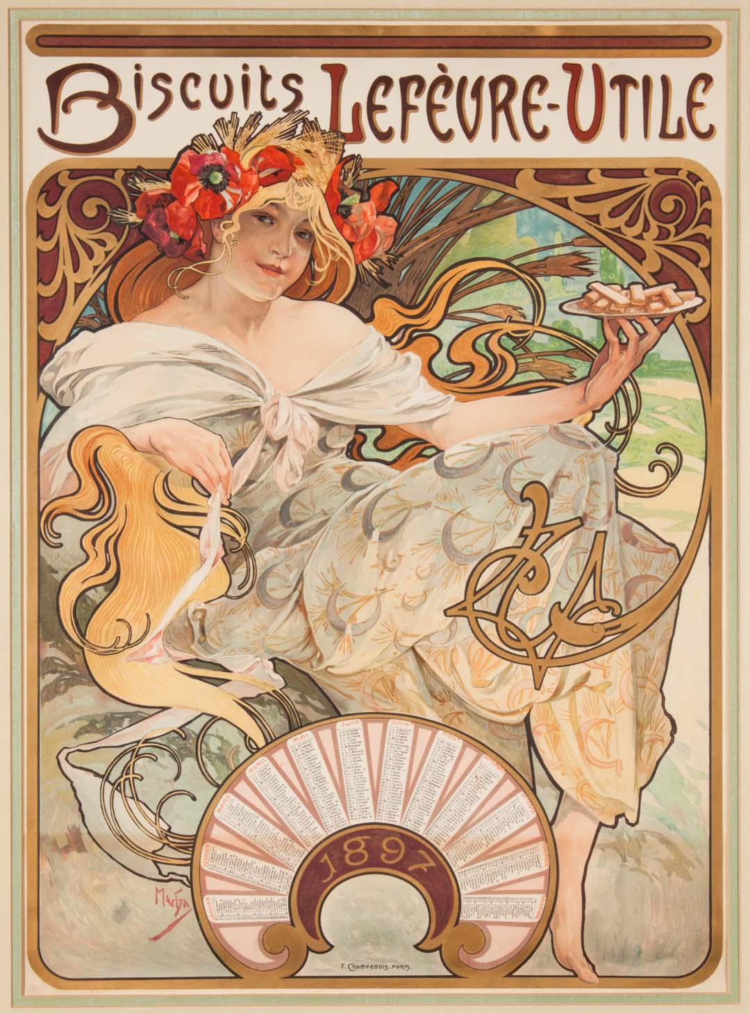 Appraisal: Alphonse Mucha Biscuits Lefevre-Utile lithograph Czech - Color lithographic advertising