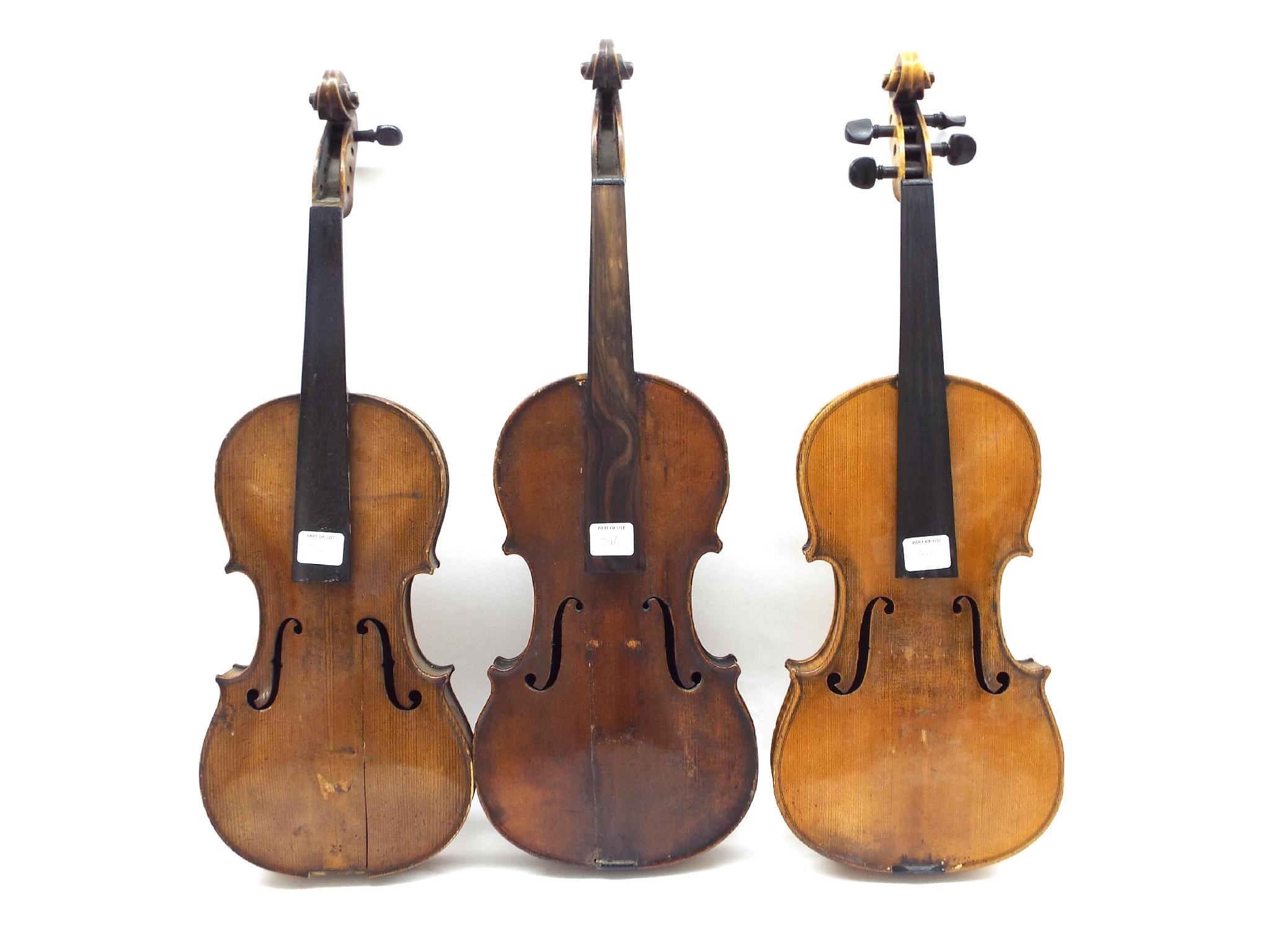 Appraisal: Three late th century violins in need of restoration