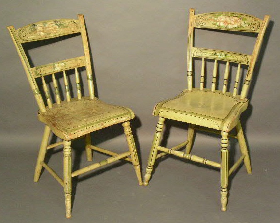 Appraisal: Pair of plank bottom side chairs