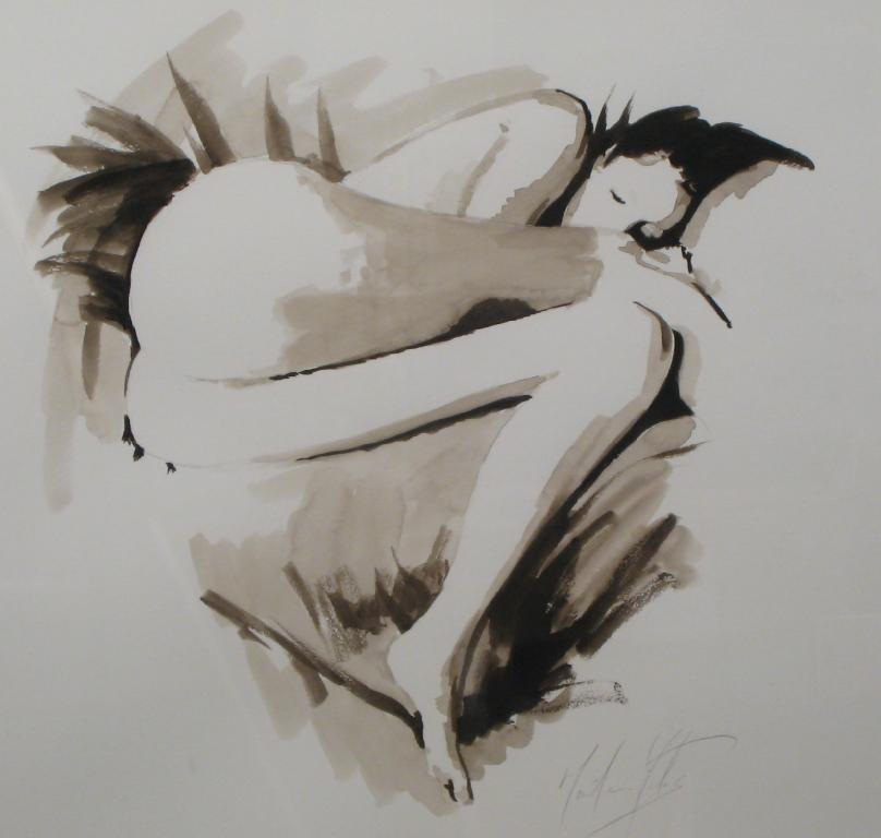 Appraisal: MELISSA MAILER-YATES A Female nude Sleeping pencil signed sepia wash