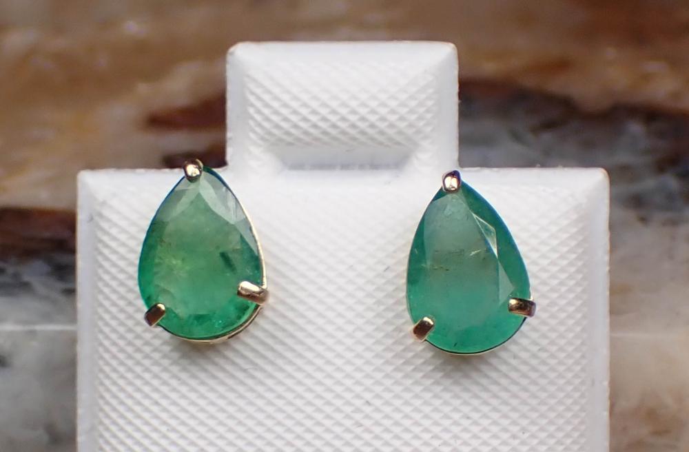 Appraisal: PAIR OF EMERALD AND FOURTEEN KARAT GOLD EAR STUDS each