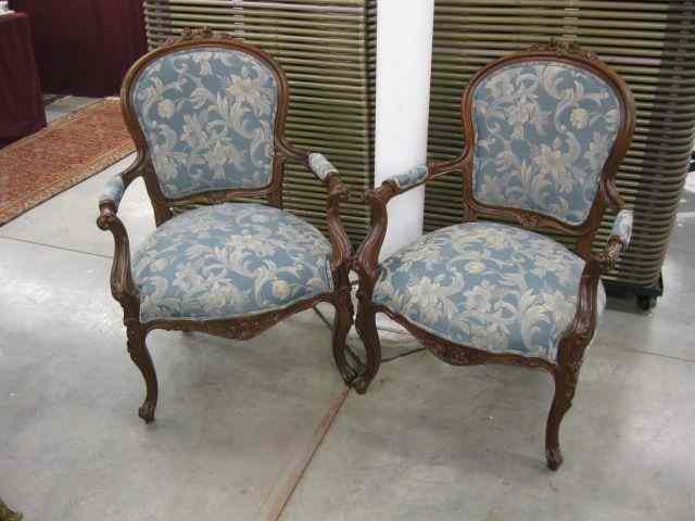 Appraisal: Pair of Victorian Arm Chairs carved newly reupholstered very nice