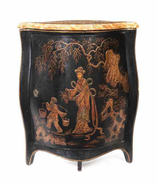 Appraisal: A Continental Lacquered Encoignure having a shaped quarter-round faux marble