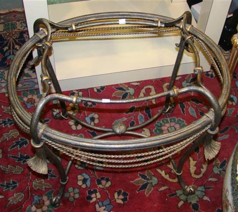 Appraisal: WROUGHT IRON PAINTED GLASS TOP TABLE the circular glass top