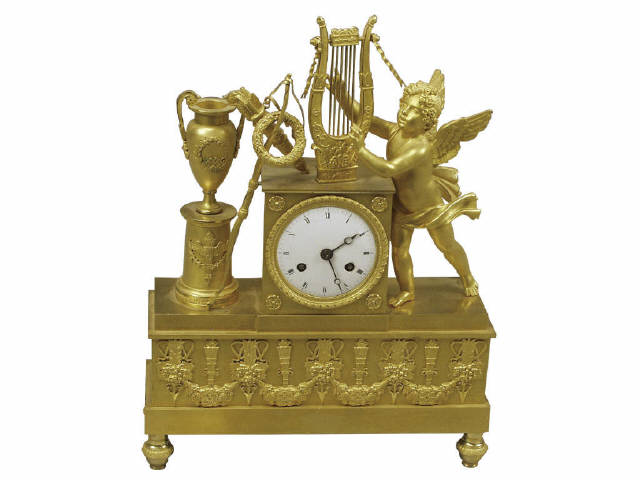 Appraisal: Fine th century k gold gilded mantle clock with porcelain