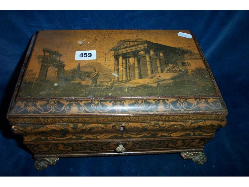 Appraisal: A Regency pen work sewing box with rising lid of