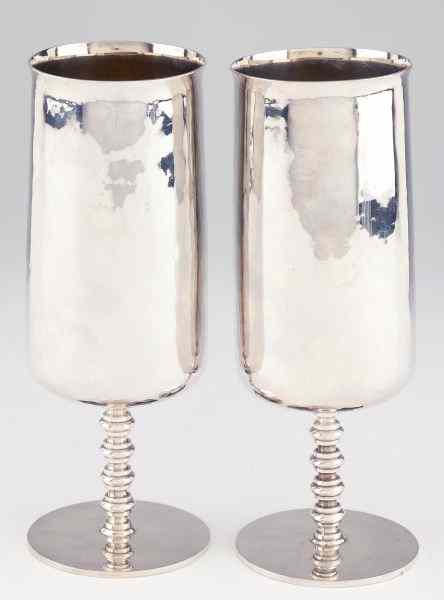 Appraisal: Pair of Modern Silver Parcel Gilt Gobletswith London hallmark ''JM