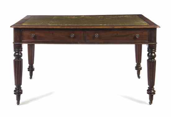 Appraisal: A William IV Mahogany Partner's Desk the rectangular leather inset