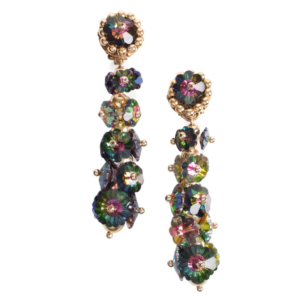 Appraisal: COPPOLA E TOPPO MULTICOLOR CRYSTAL FLORAL RIVOLI BEAD DROP EARRINGS