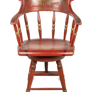 Appraisal: An American Painted and Stenciled Swivel Chair Circa Height inches