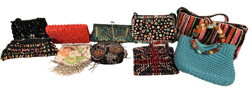 Appraisal: Nine Beaded Designer Purses to include Cappelli Pierre Urbach Samoe