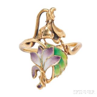 Appraisal: Art Nouveau kt Gold and Plique-a-jour Enamel Ring France designed