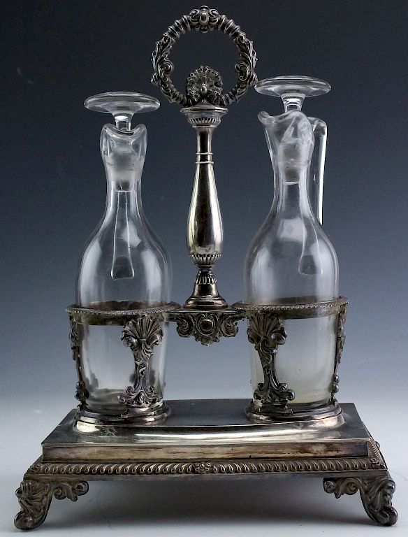 Appraisal: Antique French Sterling Silver Crystal Cruet Set Antique French silver