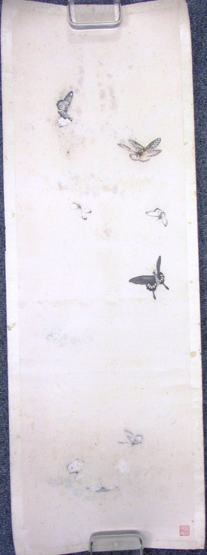 Appraisal: A set of four Chinese scroll paintings of butterflies red