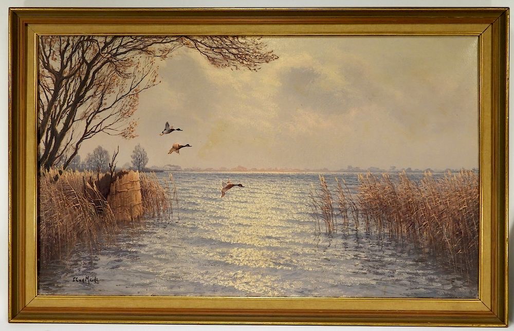 Appraisal: Jacobus L Van De Meide Duck Landscape Painting Jacobus Leonardus