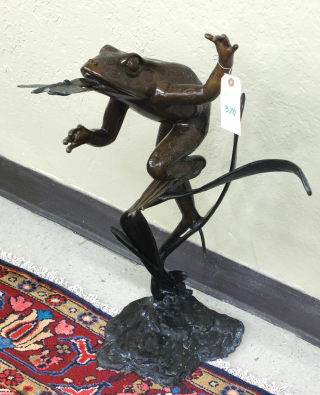 Appraisal: BRONZE WILDLIFE GARDEN FOUNTAIN SCULPTURE a frog with dragonfly on