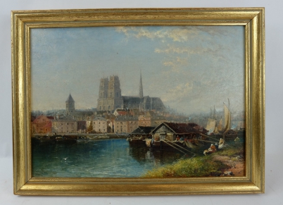 Appraisal: Arthur J Meadows oil painting on board ''Orleans with Notre