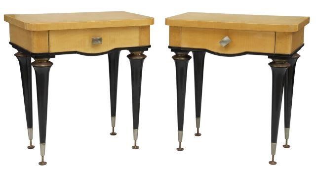 Appraisal: pair French mid-century modern maple nightstands c s birdseye maple