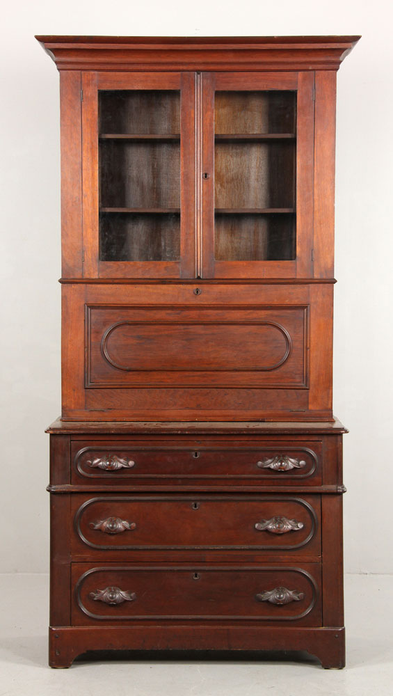 Appraisal: - th C Victorian Walnut Secretary Bookcase Victorian secretary bookcase