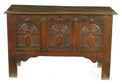 Appraisal: A late th century panelled oak chest the top with