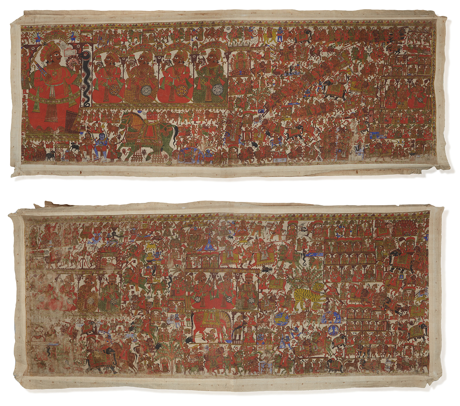 Appraisal: AN IMPRESSIVE PABUJI KI PHAD SCROLL PAINTING IN TWO PARTS