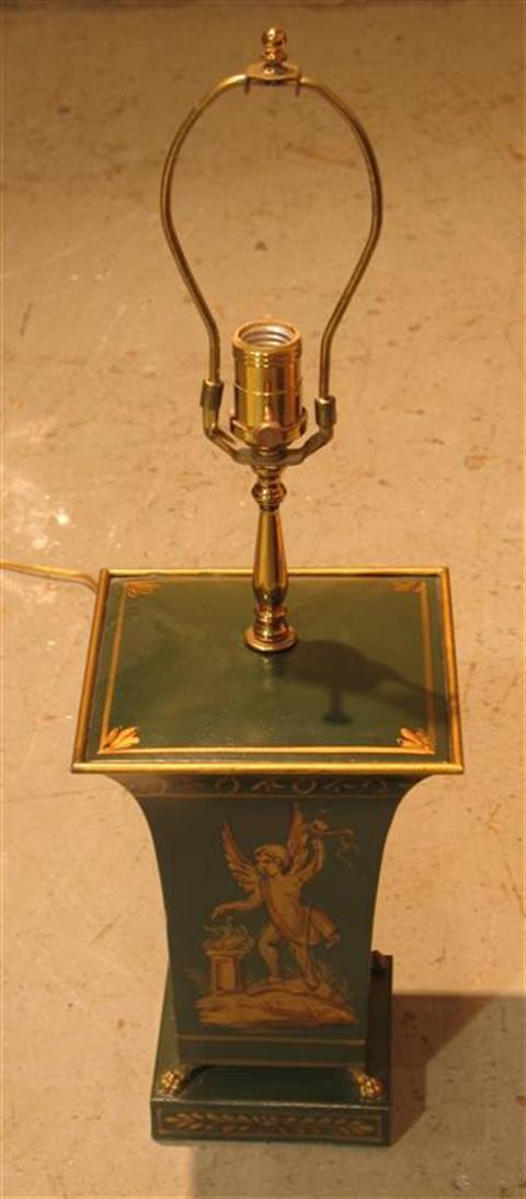 Appraisal: ARROWSMITH TOLE HUNTER GREEN PAINTED LAMP With cherubs