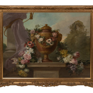 Appraisal: Artist Unknown Early th Century Flowering Urns two works oil