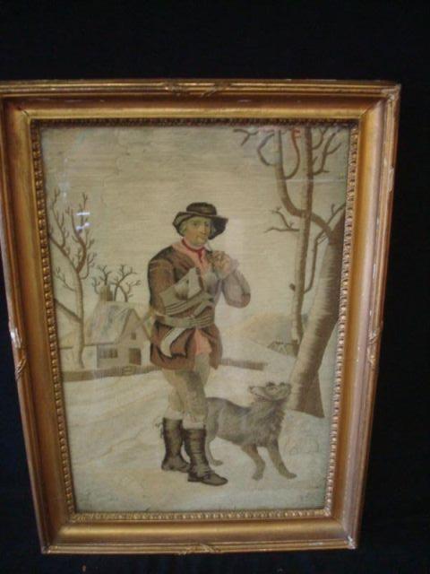 Appraisal: Stumpwork of Man and Dog Some fiber loss Dimensions x