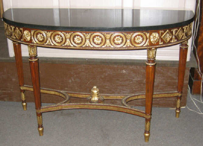 Appraisal: LOUIS XVI STYLE MARBLE TOP CONSOLE TABLE With black D