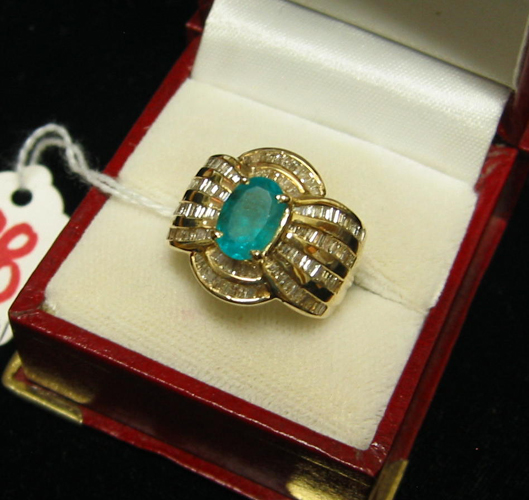 Appraisal: EMERALD DIAMOND AND FOURTEEN KARAT GOLD RING WITH APPRAISAL A