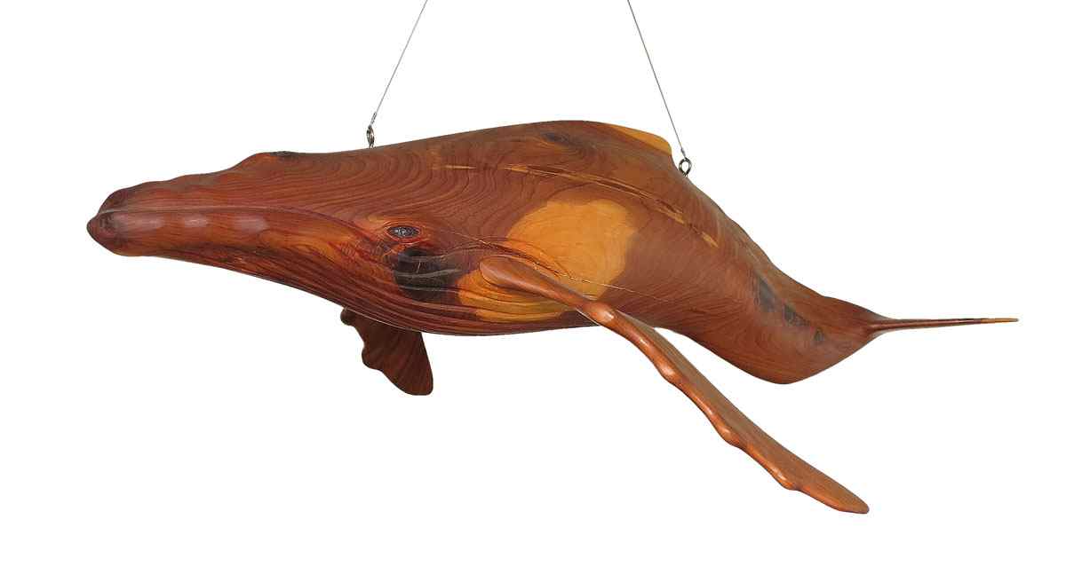 Appraisal: WYLAND GALLERIES CARVED WHALE SCULPTURE Full body wood carving of