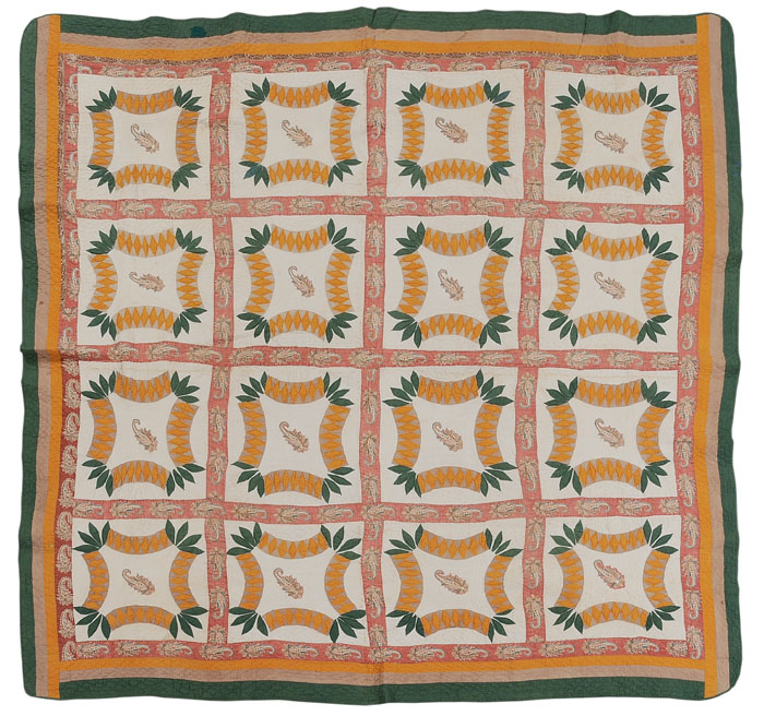 Appraisal: Pieced and Appliqu d Quilt American th century hand-stitched and