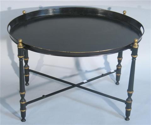 Appraisal: REGENCY STYLE BLACK AND GILT TOLE TRAY TABLE th century