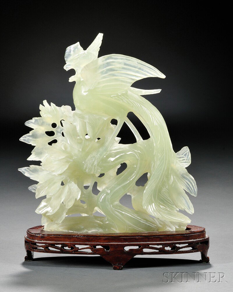 Appraisal: Stone Carving China depicting a phoenix with stand stone of