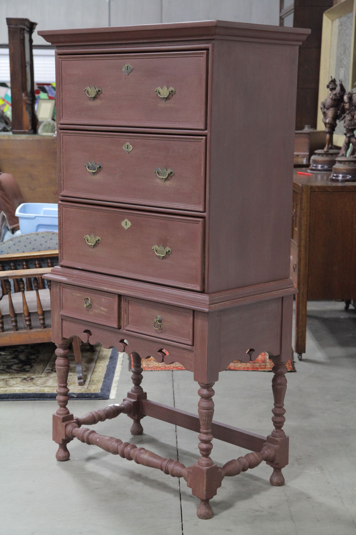 Appraisal: WILLIAM AND MARY STYLE CHEST ON FRAME American th century