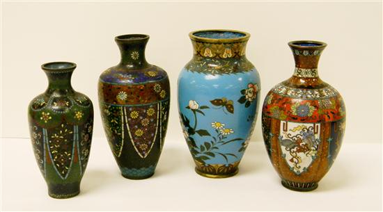 Appraisal: Four Cloisonne vases one blue with bird butterfly and floral