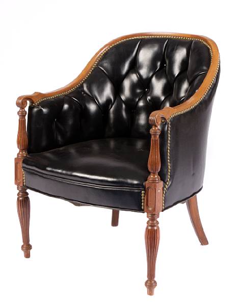 Appraisal: A Regency style leather upholstered armchair height in width in