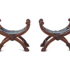 Appraisal: A Pair of Baroque Style Carved Walnut Stools th Century