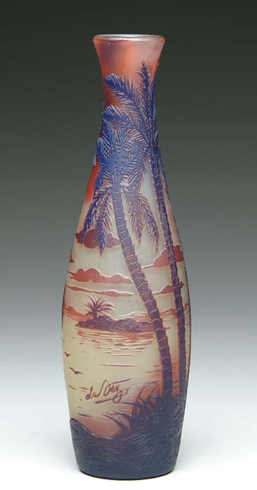 Appraisal: DEVEZ CAMEO VASE Egyptian scene with pyramids and palm trees