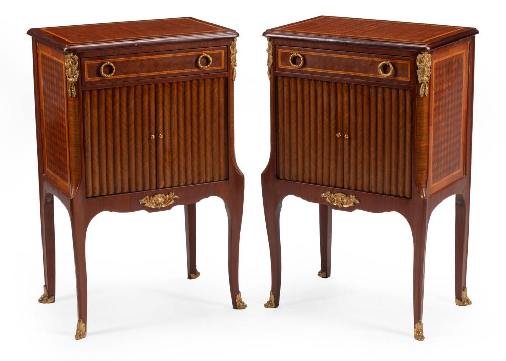 Appraisal: Pair of Louis XVI-Style Bronze-Mounted Kingwood and Marquetry Night Stands