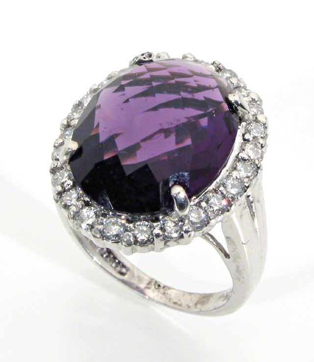 Appraisal: AMETHYST DIAMOND AND FOURTEEN KARAT WHITE GOLD RING with round-cut